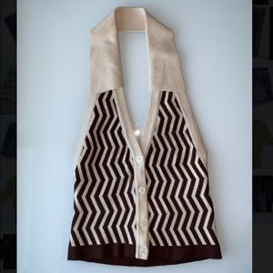 Brown and cream button up halter top